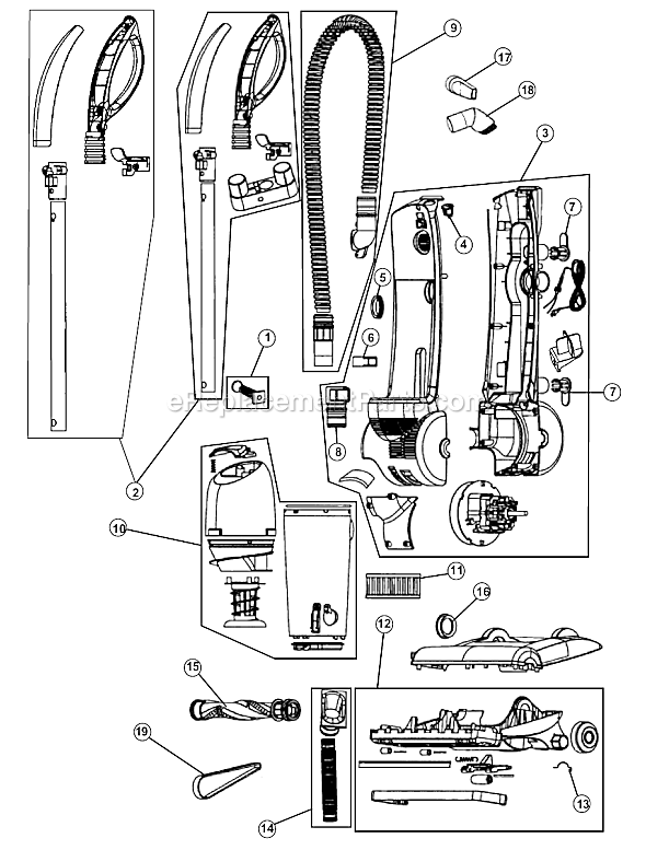 Page A Diagram and Parts List for UD40255  Dirt Devil Upright Vacuum